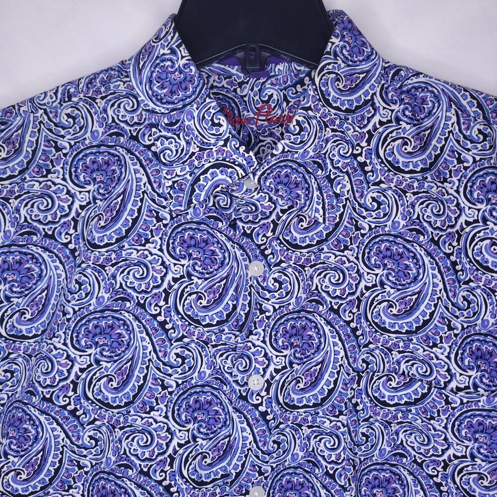 Alan Flusser Shirt Mens XL Paisley AOP Blue, Purple Long Sleeve Cotton